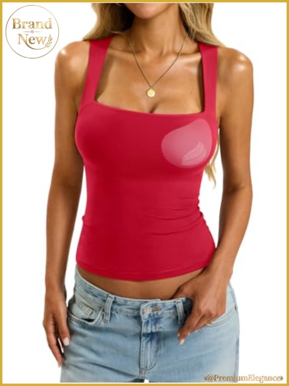 Double Lined Square Neck Tank Top with Padded Built in Bra Removable Pads